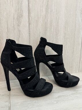 Steve Madden Black Rhinestone Strappy Platform Heels